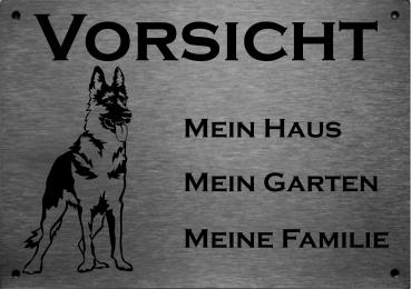 Edelstahl Warnschild Deutscher Schäferhund VORSICHT Mein Haus mein Garten meine Familie